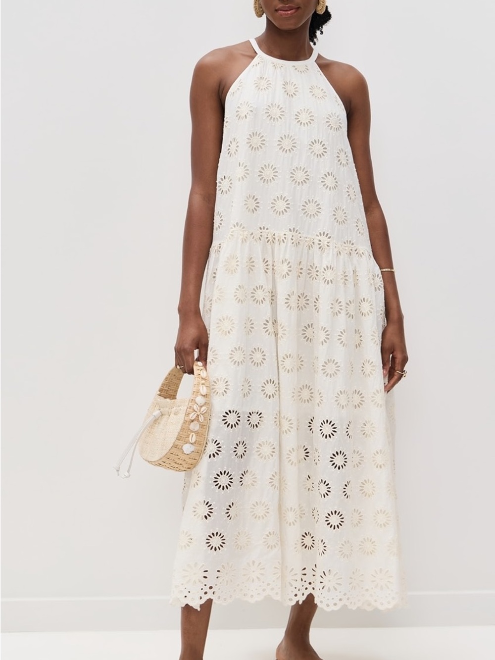 Madewell White Eyelet Halter Maxi Dress